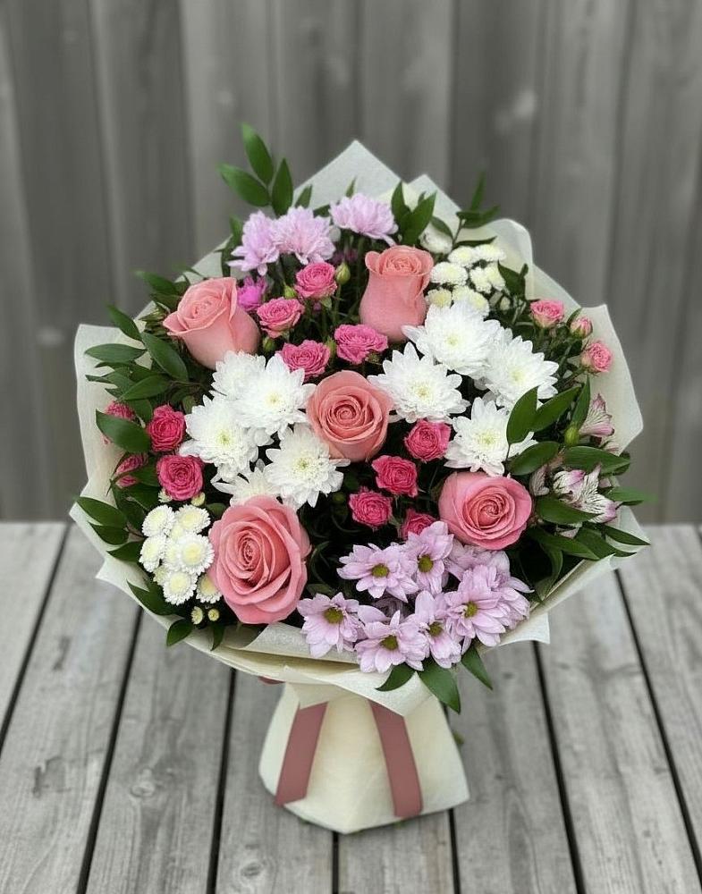 Букет цветов из: Альстромерии, Гвоздики, Розы и Хризантемы в Тяжинском