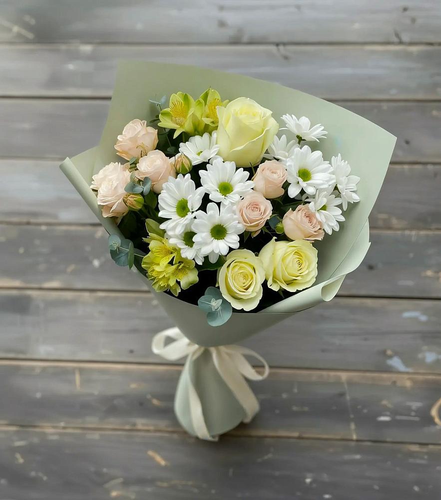 Букет цветов из: Альстромерии, Розы и Хризантемы в Тяжинском