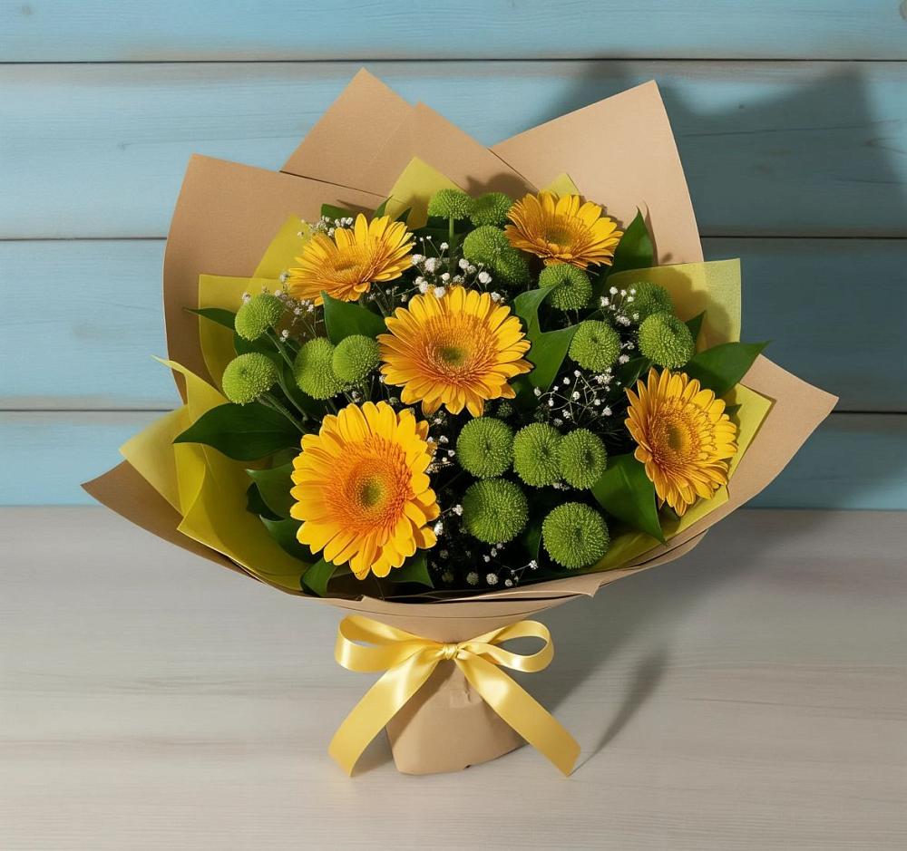 Букет цветов из: Герберы и Хризантемы в Тяжинском