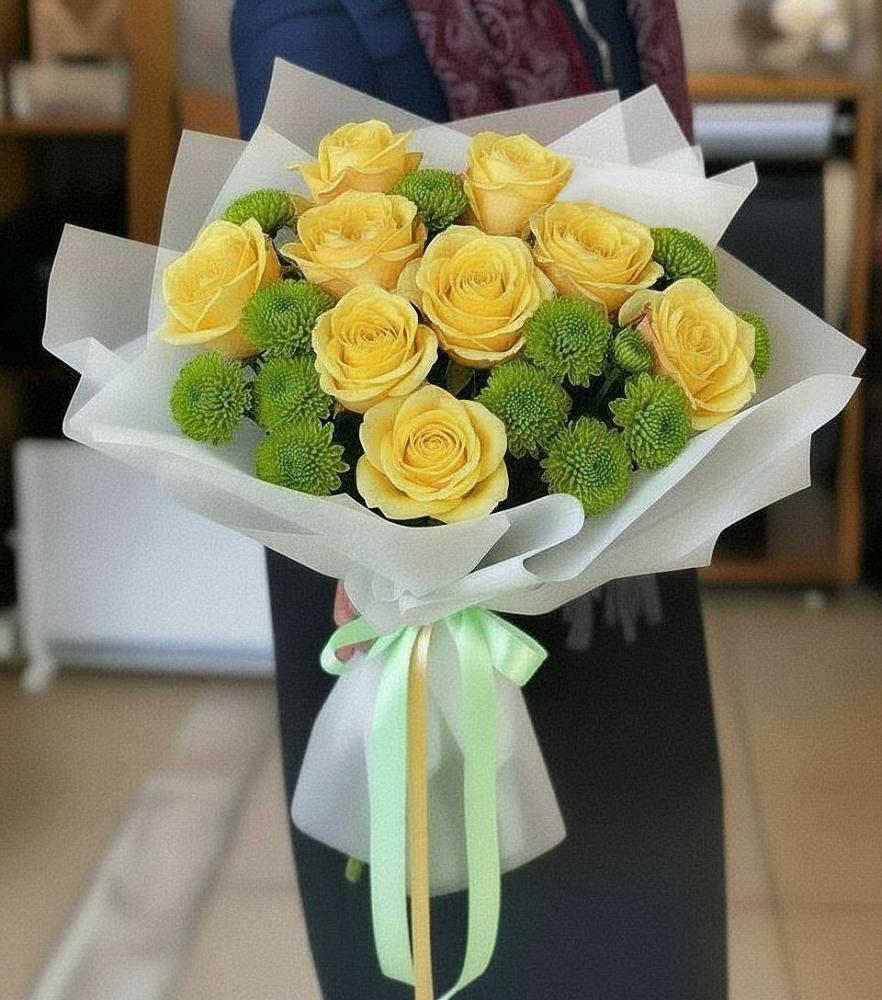 Букет цветов из: Хризантемы и Розы в Тяжинском