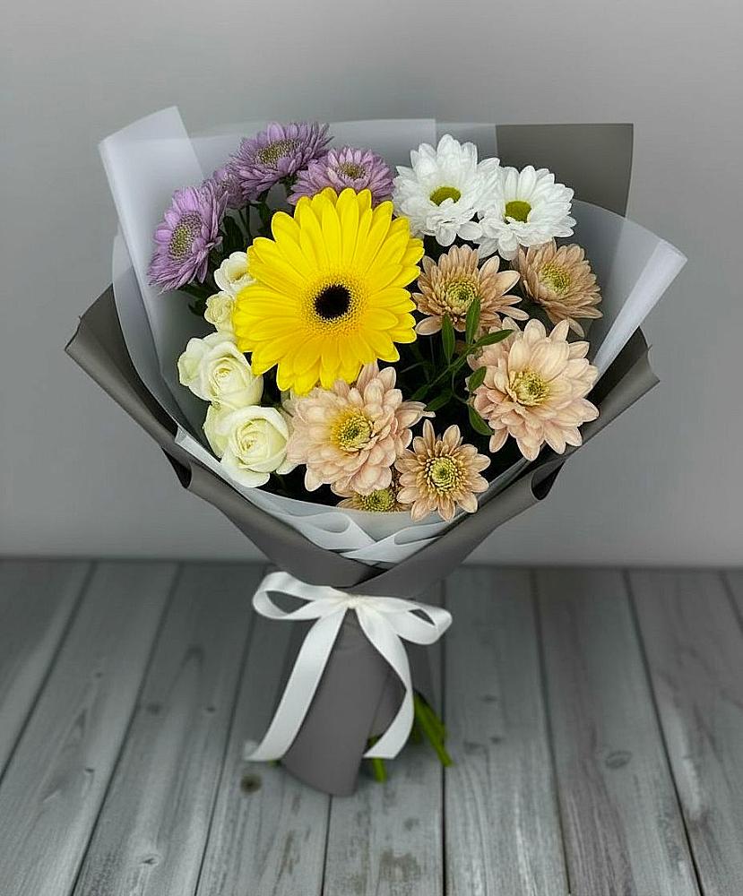 Букет цветов из: Розы, Герберы и Хризантемы в Тяжинском