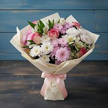 Букет цветов из:  Хризантемы, Альстромерии и Розы в Тяжинском