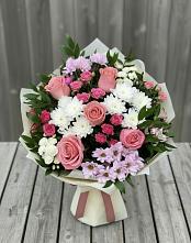 Букет цветов из:  Альстромерии, Гвоздики, Розы и Хризантемы в Тяжинском
