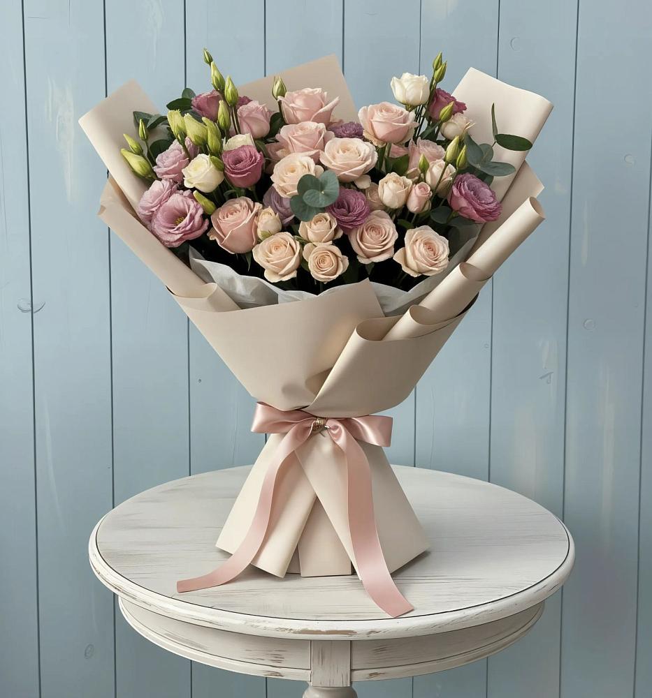 Букет цветов из: Розы и Лизиантусы в Тяжинском