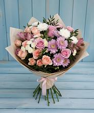 Букет цветов из:  Хризантемы, Розы и Альстромерии в Тяжинском