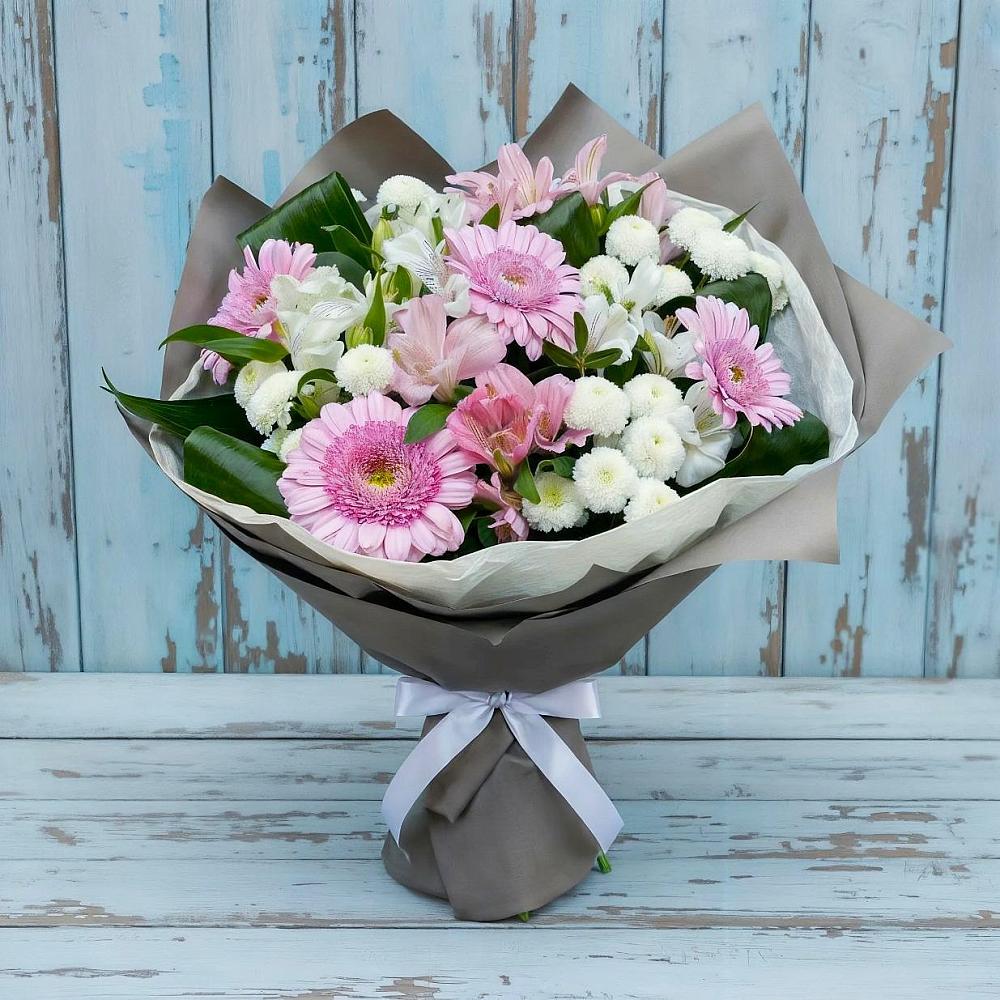 Букет цветов из: Герберы, Альстромерии и Хризантемы в Тяжинском