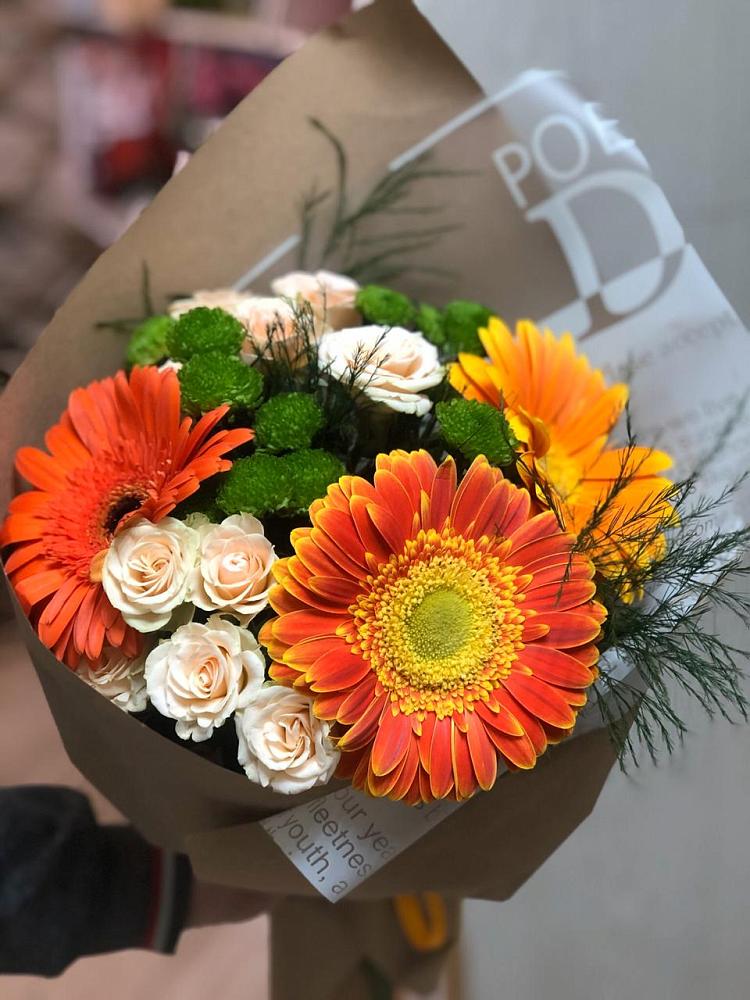 Букет цветов из: Герберы, Хризантемы и Розы в Тяжинском